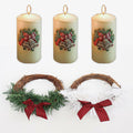 [Like New] Christmas Wreath Brown Candle Rings Bow Eucalyptus Garland Candle Holder