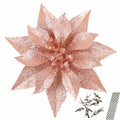 [Like_new] YOSICHY 12 Pcs Artificial Christmas Flowers Deep Champagne with Clips Stems