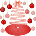 Suilung 22 Pcs Christmas Tree Skirt 46" Red Sequins Ribbon & 20 Ornaments Set