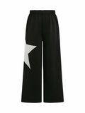 RoseSeek Girl's Wide Leg Star Print Sweatpants High Waist Black Size 12Y