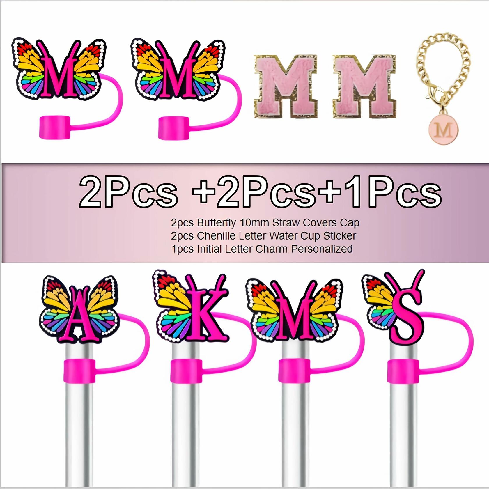 Stanley Cup Accessories Straw Cover Set IN CHENTHY 2pcs + Letter Charm Chains K