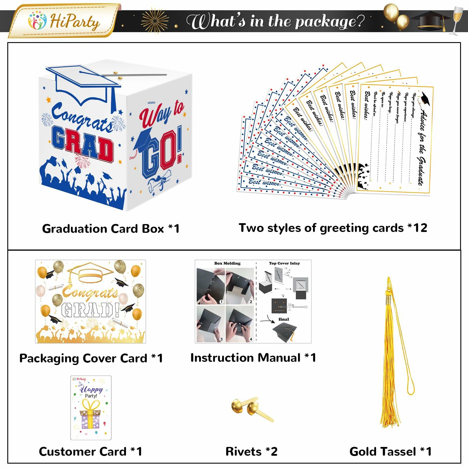 Premium Graduation Card Box Holder with 12 Cards and Tassel, Classic Design