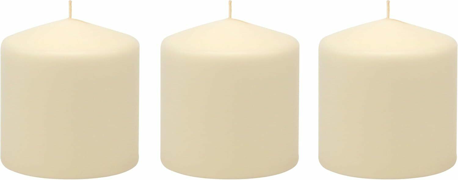 [Like New] 6 Pack Ivory Wax Pillar Candles 3x3 Inch 18 Hour Unscented Traditional Wedding