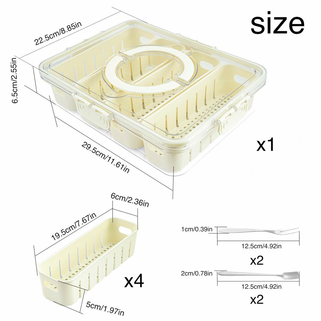 [Like New] Snackle Box Divided Serving Tray with Lid & Handle 4 Compartments
