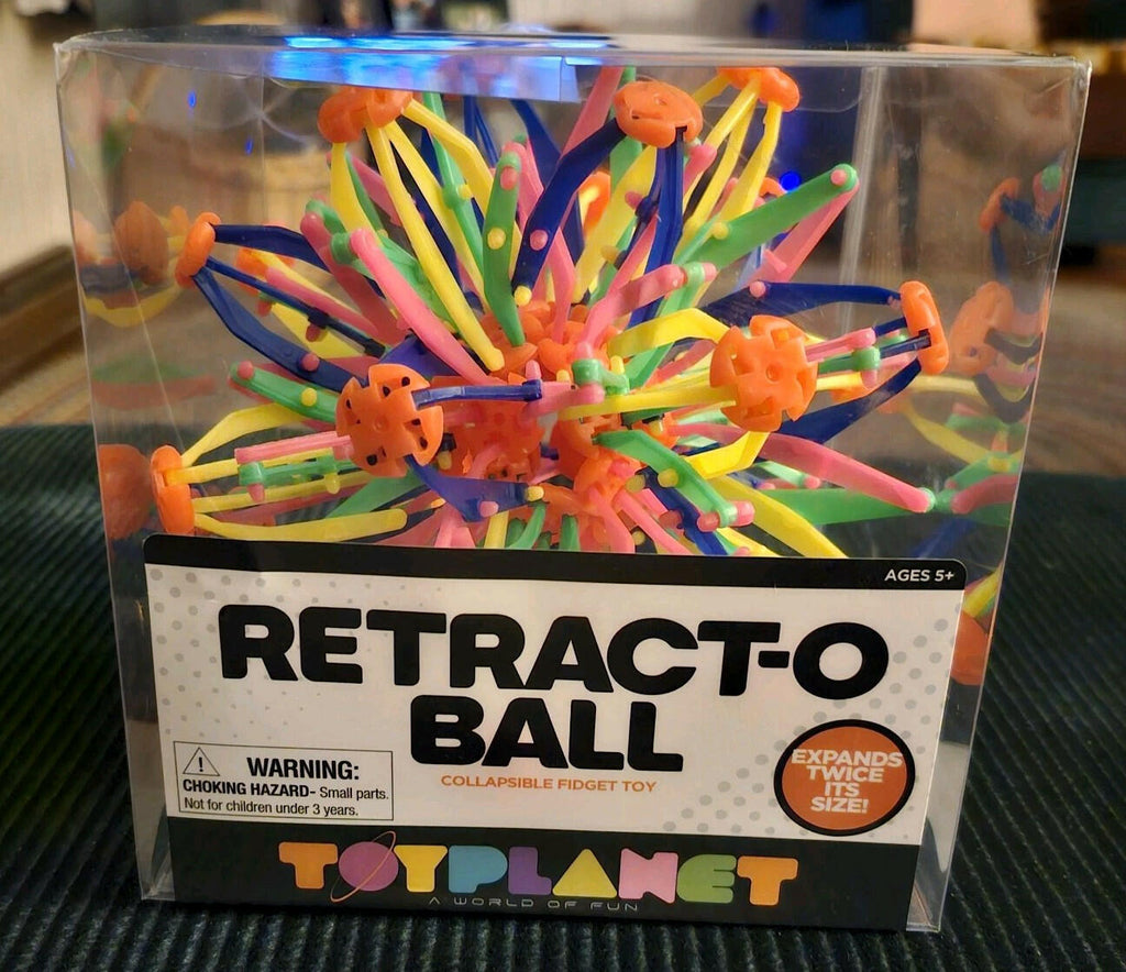 Open Box. ToyPlanet Retract-O Ball Collapsible Multi-Color Plastic Fidget Toy