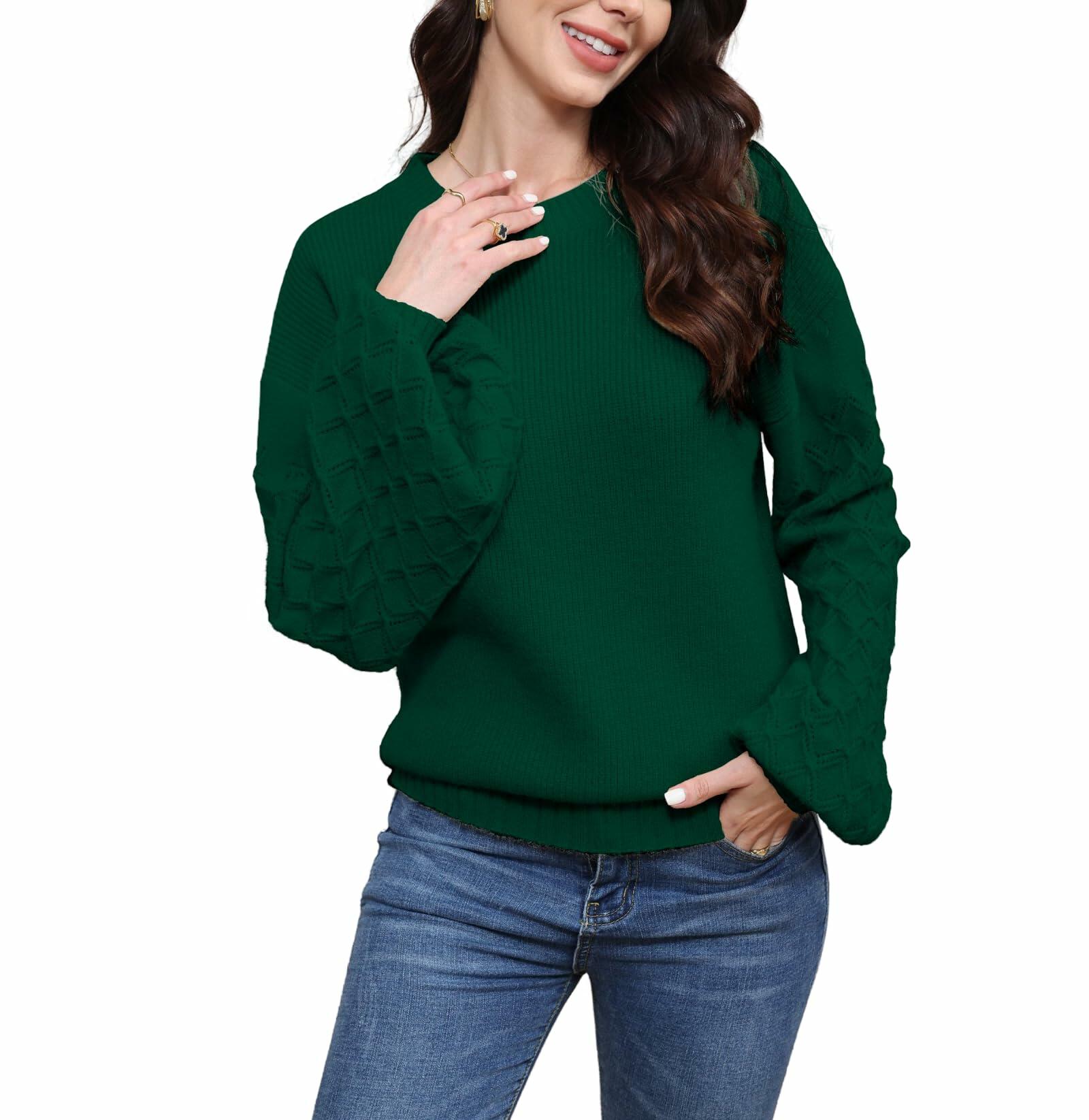 LISILONG Women's Long Sleeve Pullover Sweater Chunky Knit Green L