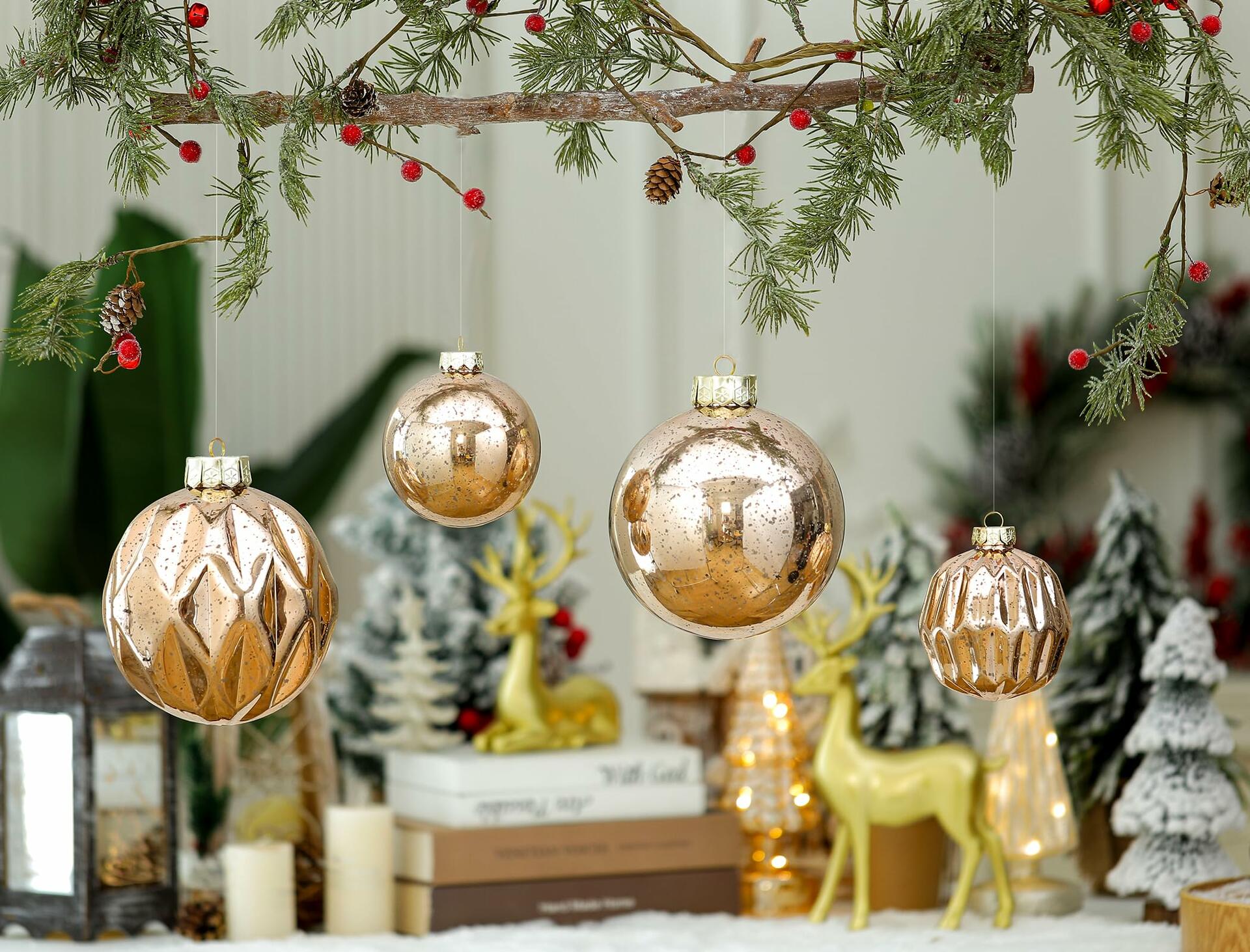 [Like New] Jumbo Mercury Rose Gold Christmas Ornaments 6" Shatterproof Set of 2