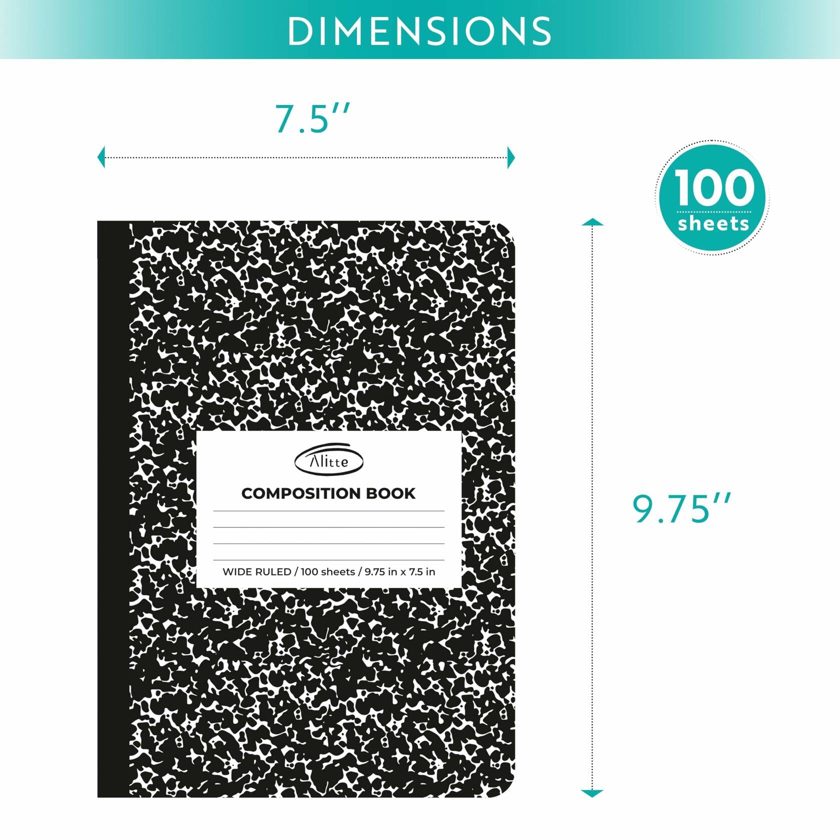 [Like New] Alitte Composition Notebooks 4-Pack Wide Ruled 9.75x7.5 Black Marble
