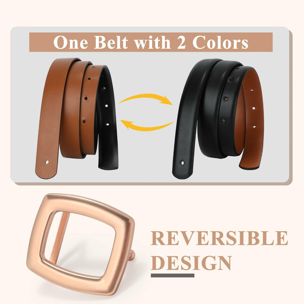 WOWOGO Women Reversible Waist Belt Black/Brown Gold Square Buckle Size 41"-45"