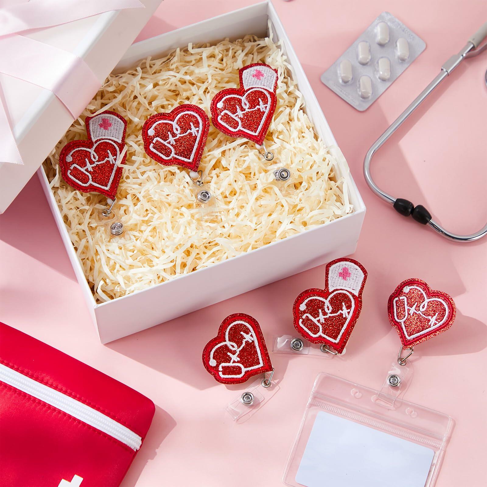 Skyygemm 12 Pcs Nurse Badge Reels Felt Heart Red Retractable Alligator Clip