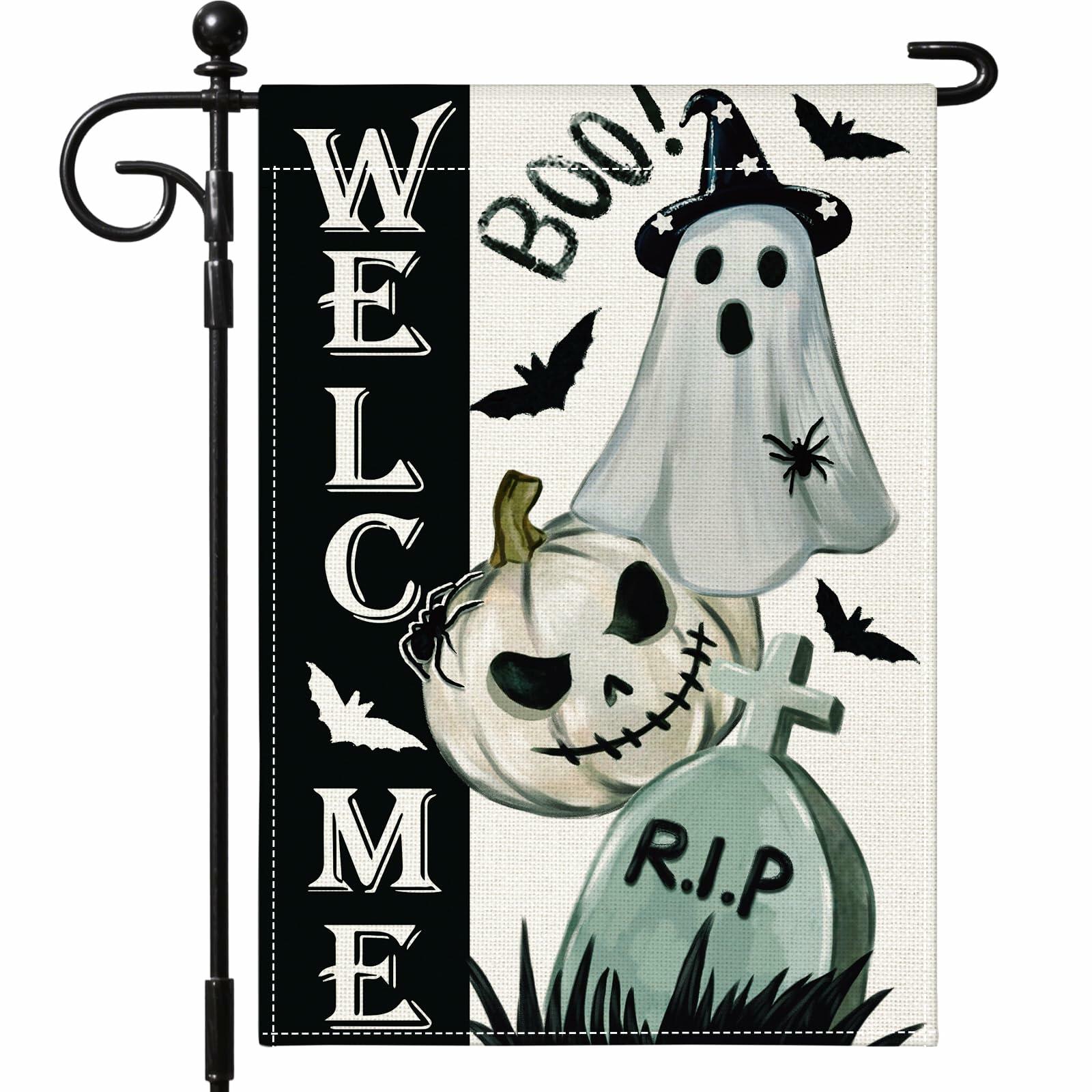 Artscope Halloween Ghost Garden Flag 12x18 Inch Double Sided Polyester