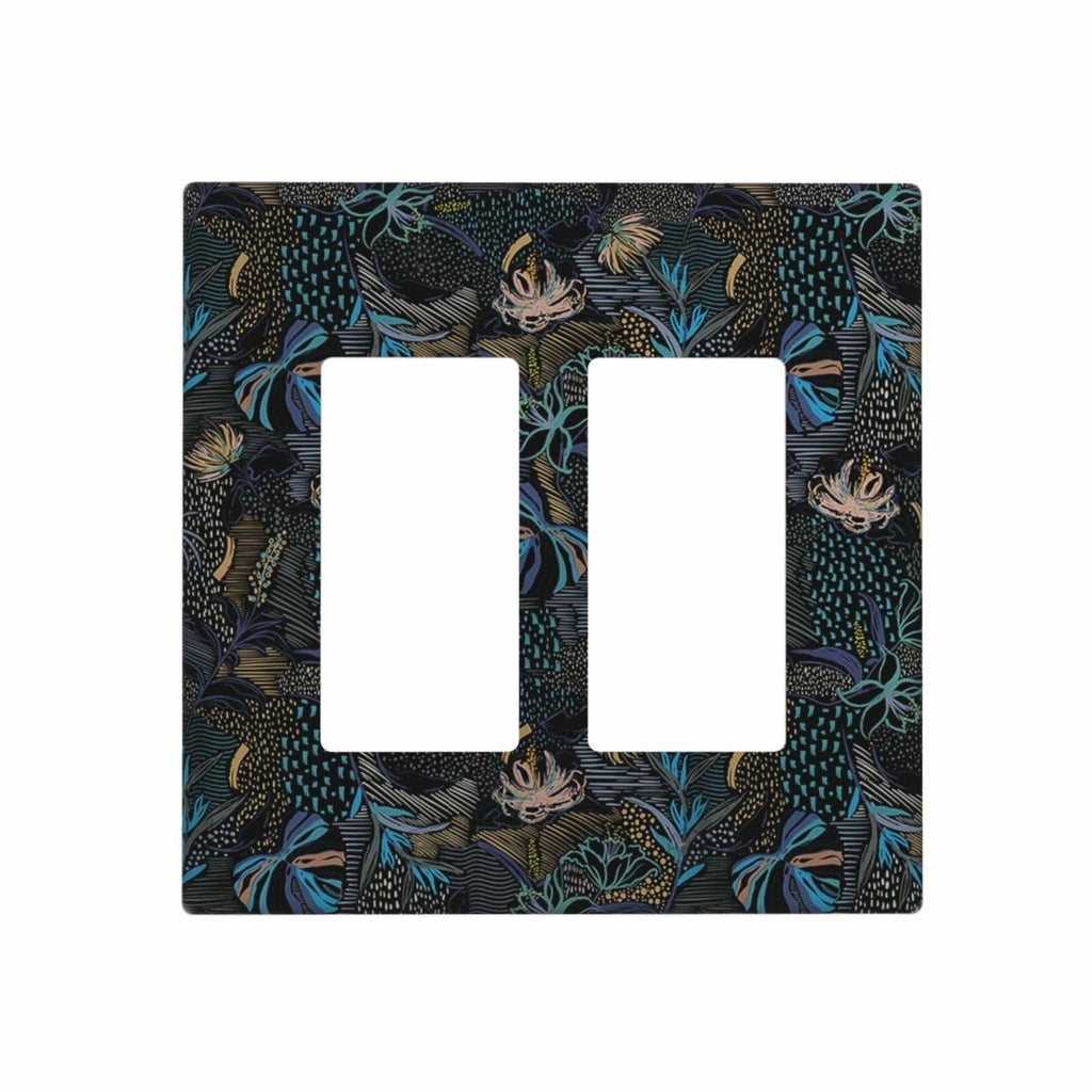 Thsanju Morris Tropical Leaf Double Rocker 2 Gang Switch Cover Dark Green Blue