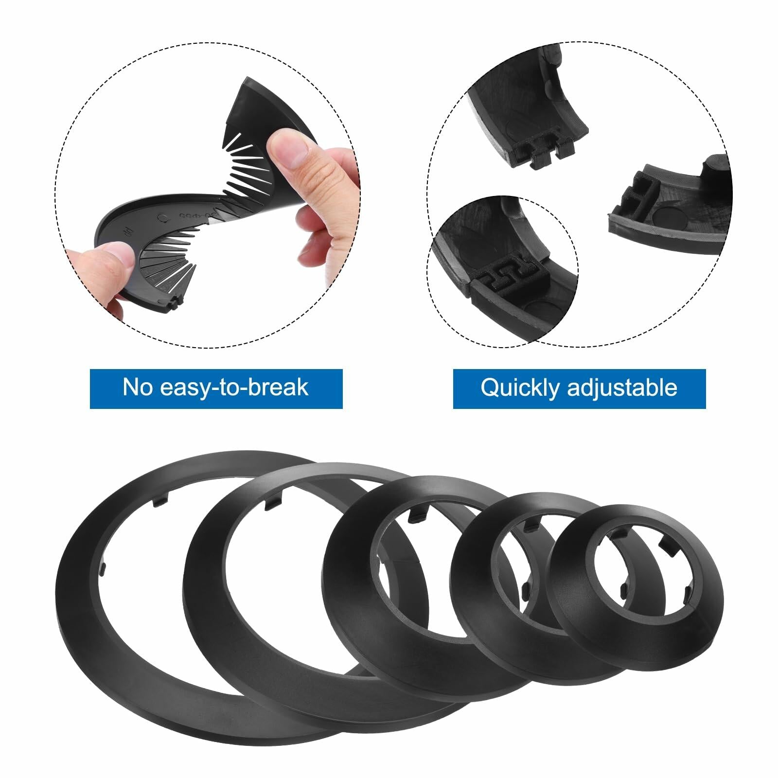 uxcell 5PCS Pipe Cover Decor 4.3in PP Plastic Flange Escutcheon Black