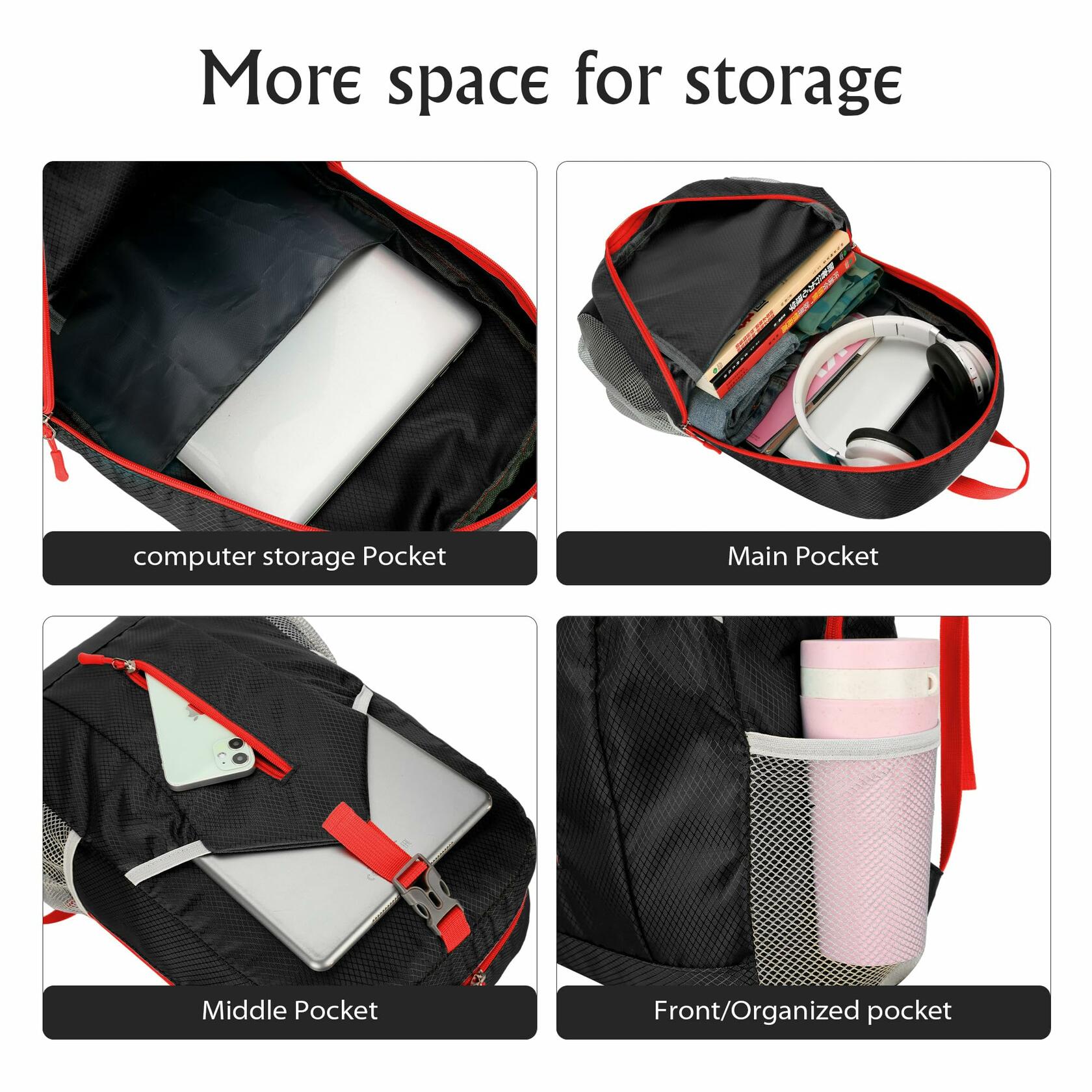 AMO NENES Lightweight Foldable Waterproof Hiking Backpack Black 25-30L