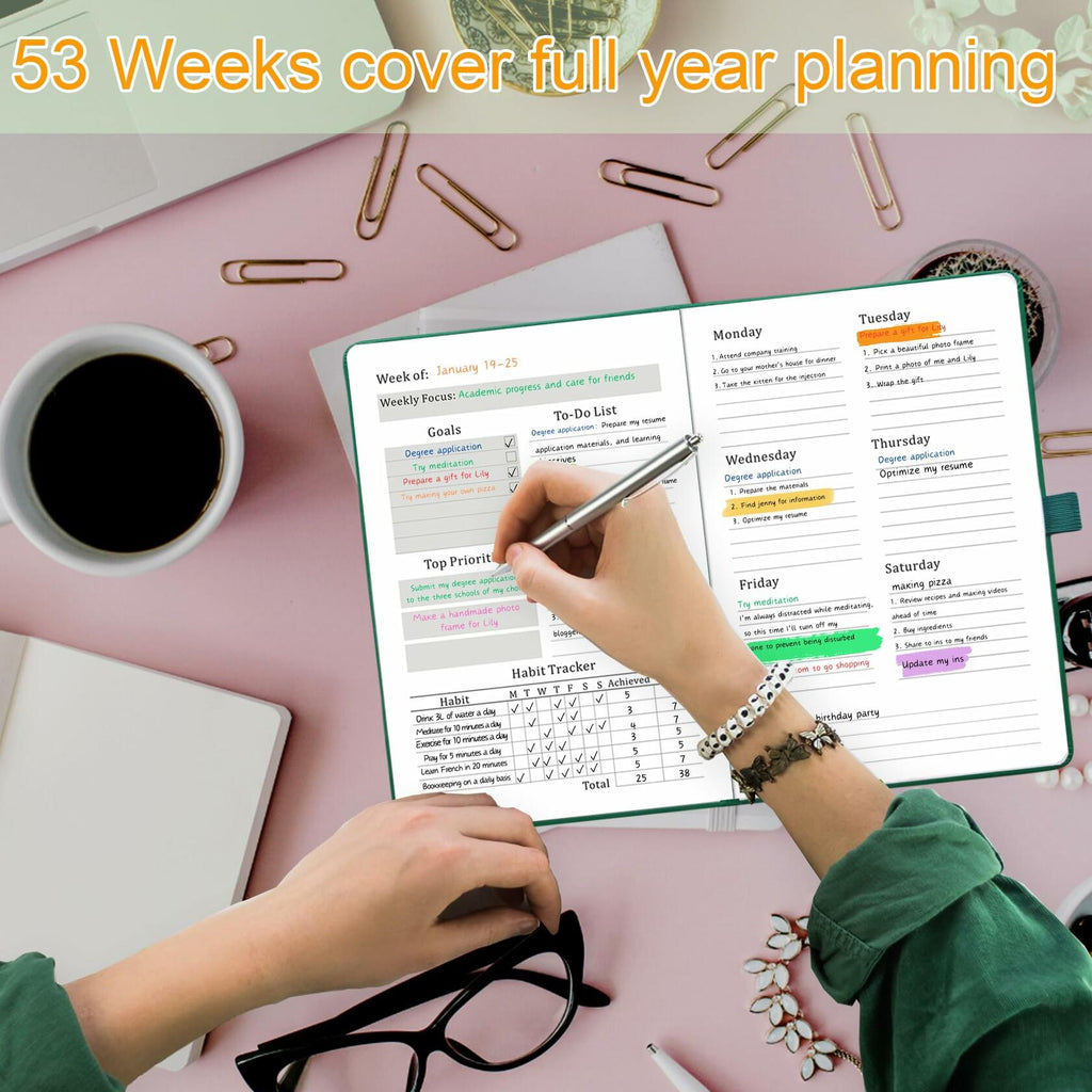 YOJO 2025 A5 Weekly Planner with Goal & Habit Tracker Pink