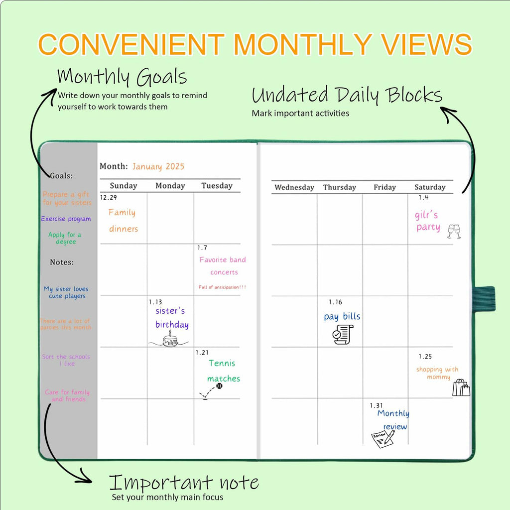 YOJO 2025 A5 Weekly Planner with Goal & Habit Tracker Pink