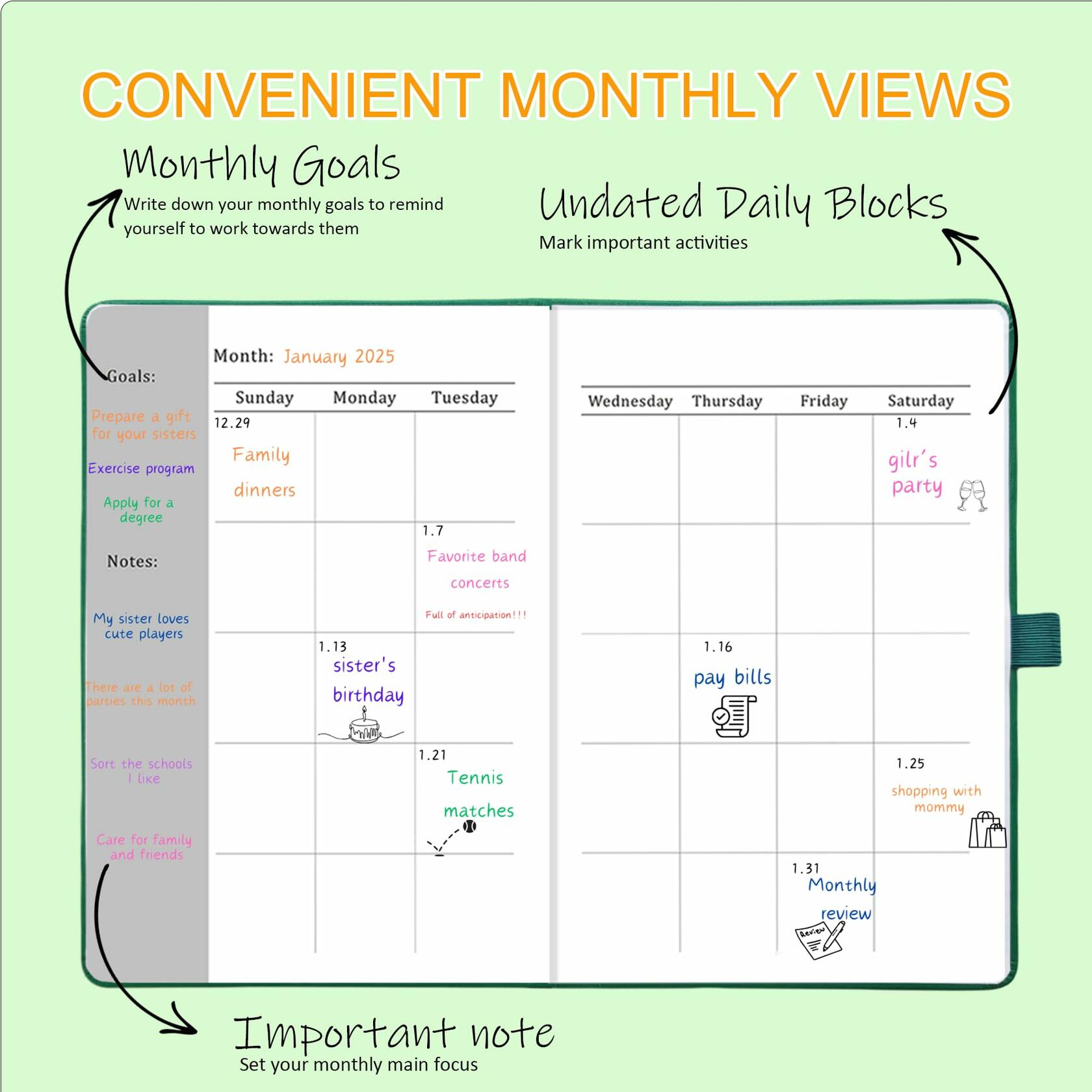YOJO 2025 A5 Weekly Planner with Goal & Habit Tracker Pink