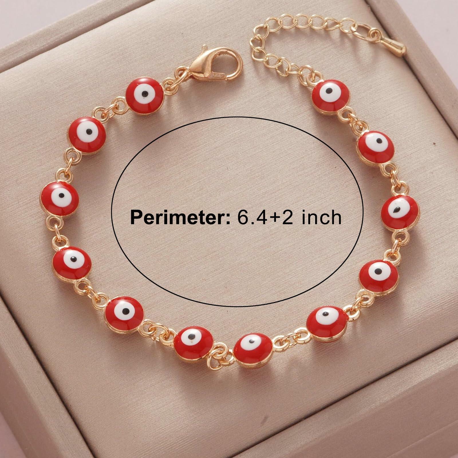 LETAJOY 14k Gold Evil Eye Bracelet Women Red Eyes Rope Chain 8.26"