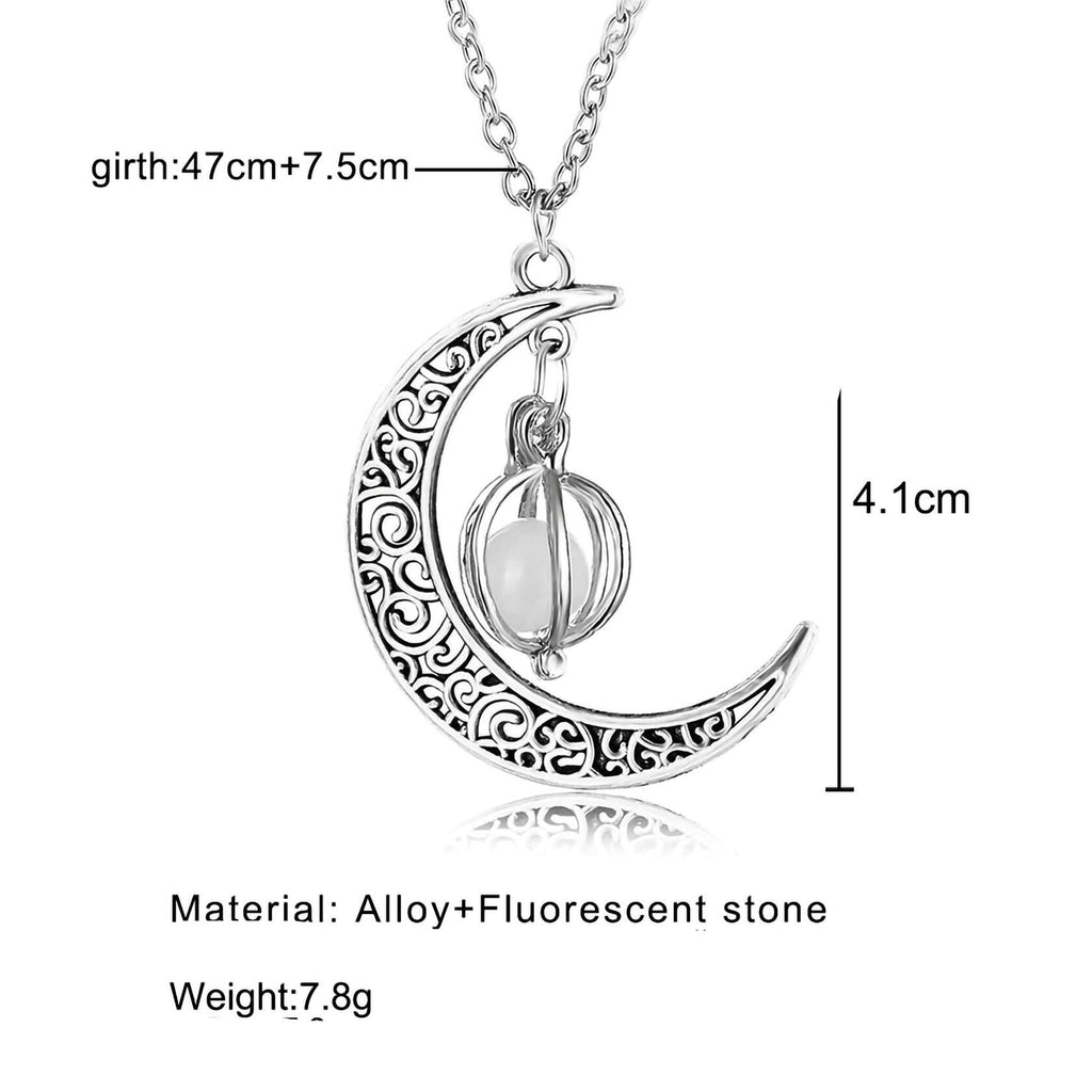 Anvirtue Moonstone Glow Necklace Pendant Chain Green Healing Quartz Alloy