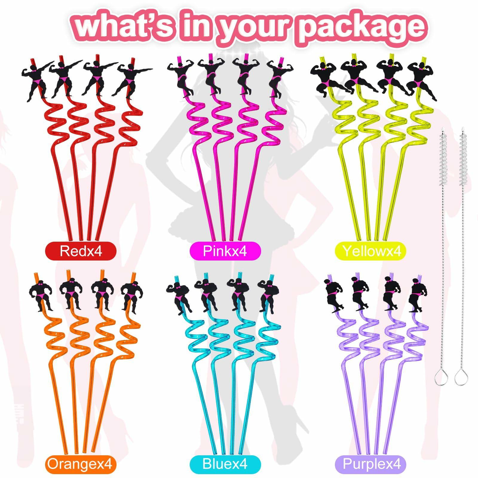 AYINOBY 24 Reusable Bachelorette Party Straws with 2 Cleaning Brushes Plastic