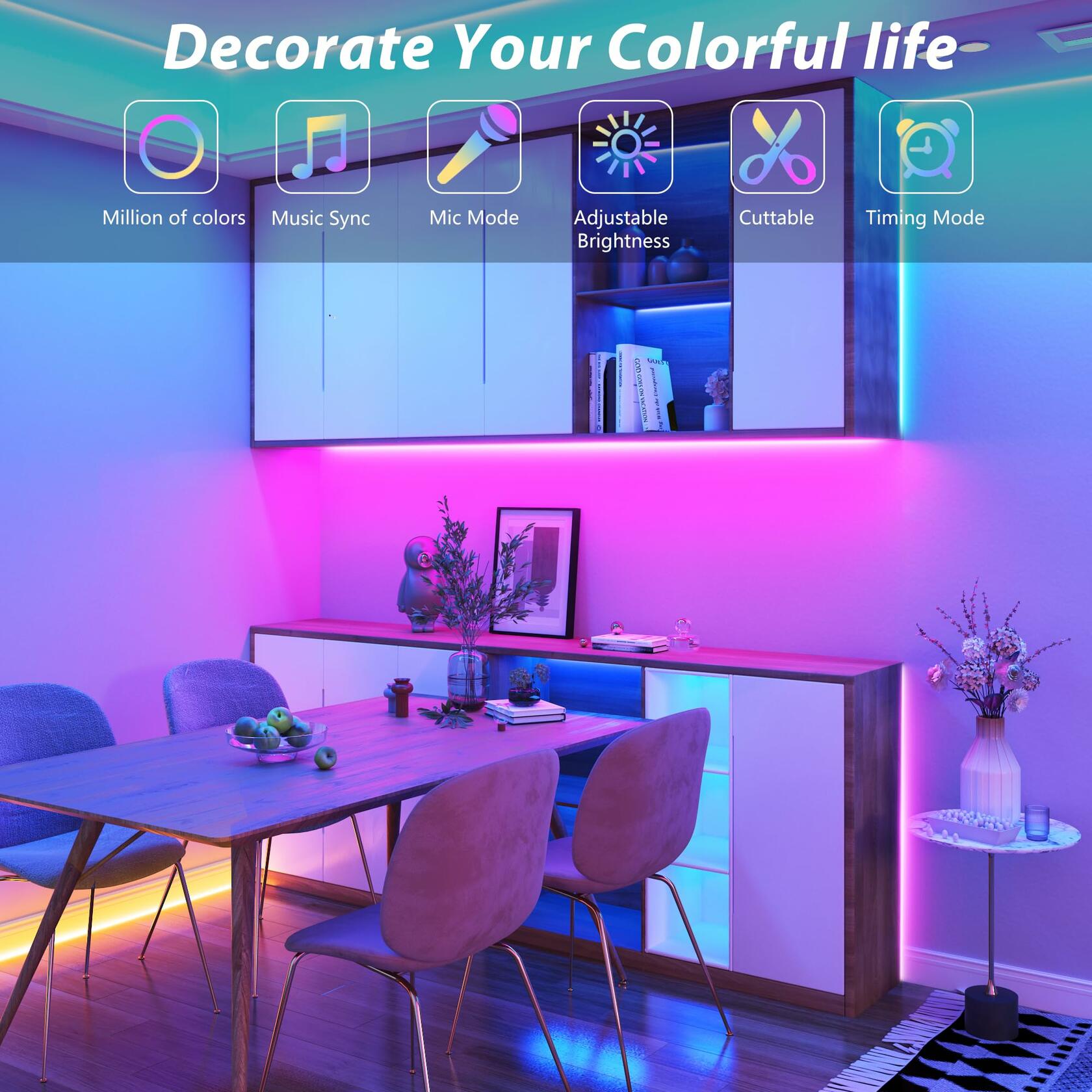 GANZQH 15.6FT RGB Strip Lights USB Powered Smart App Remote Control