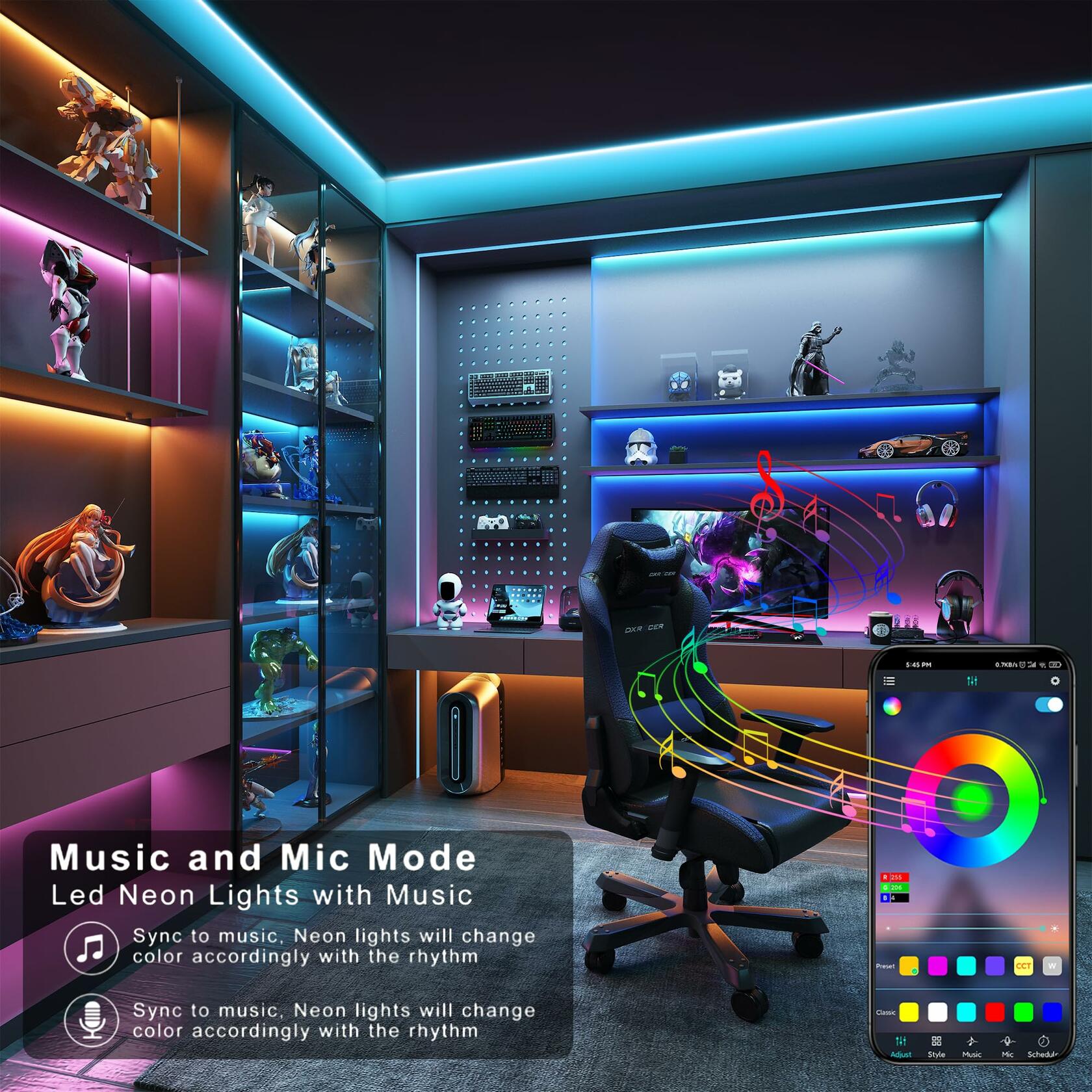 GANZQH 15.6FT RGB Strip Lights USB Powered Smart App Remote Control