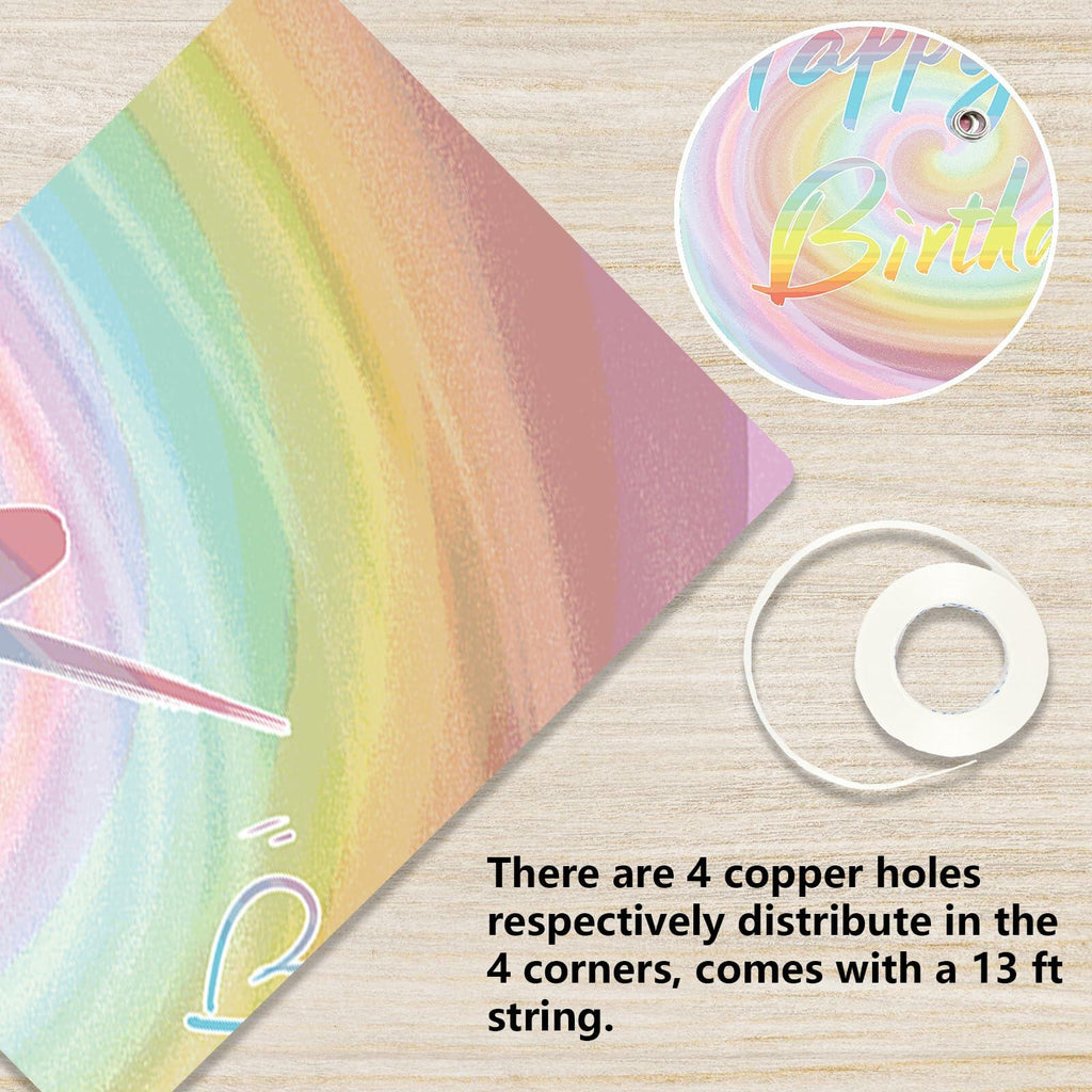 Szivuzoy Tie Dye Birthday Banner Rainbow Unicorn Pastel Girl Party Decor