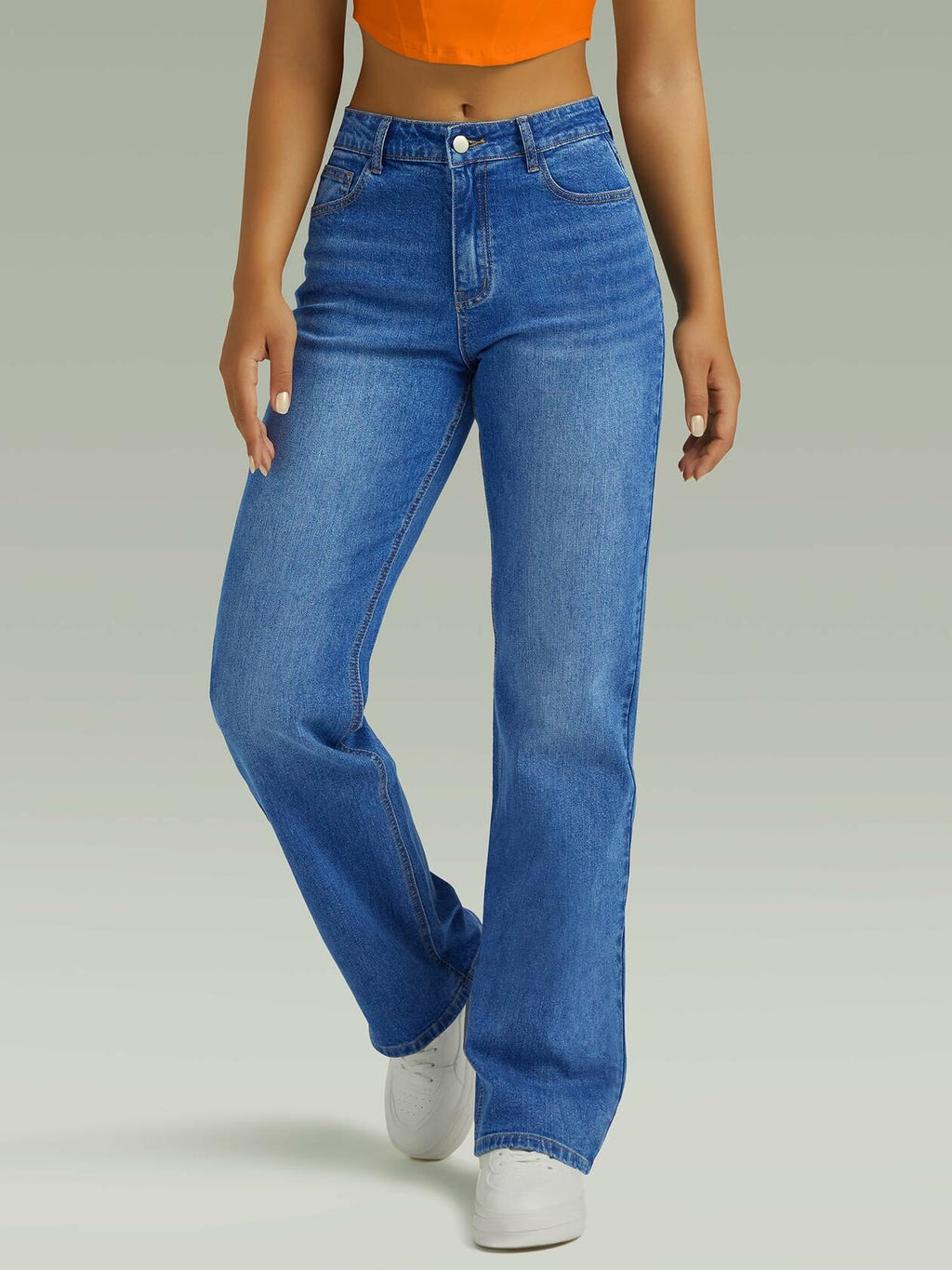 FUNUCA Women’s High Waist Wide Leg Stretch Denim Jeans Blue Size 8