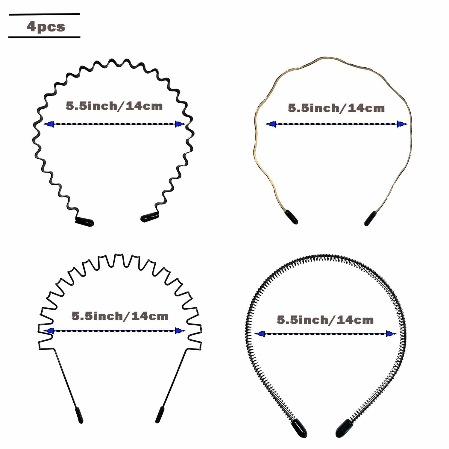 WEIMAISI 4pcs Black Metal Wavy Non Slip Hair Hoop Headband Accessories