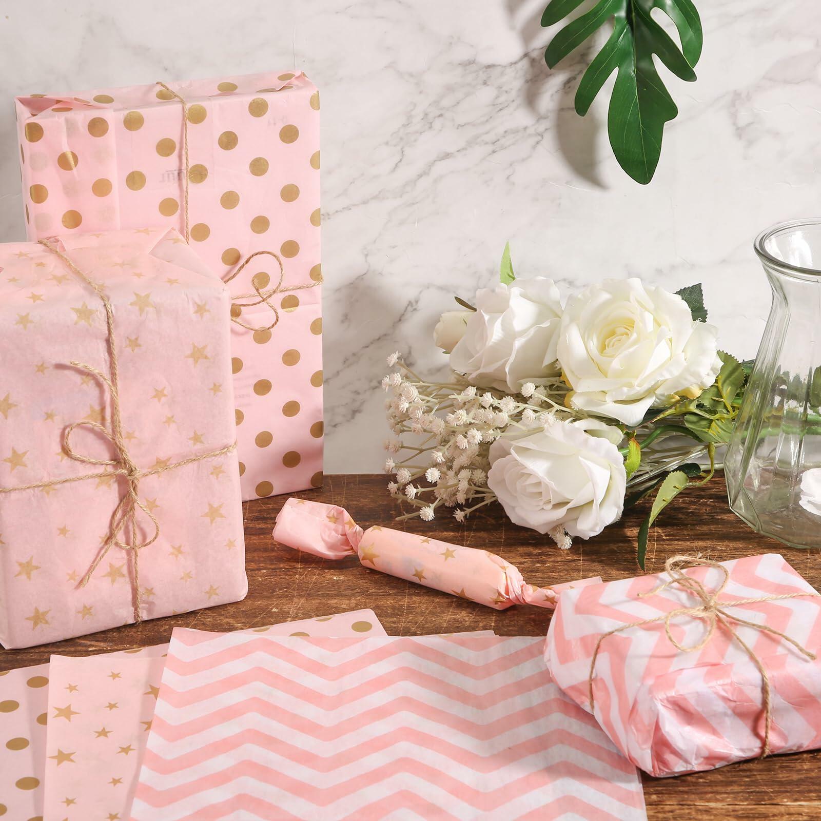 30 Sheets Light Pink Tissue Paper 19.6x13.7in Star Dot Wavy Gift Wrap