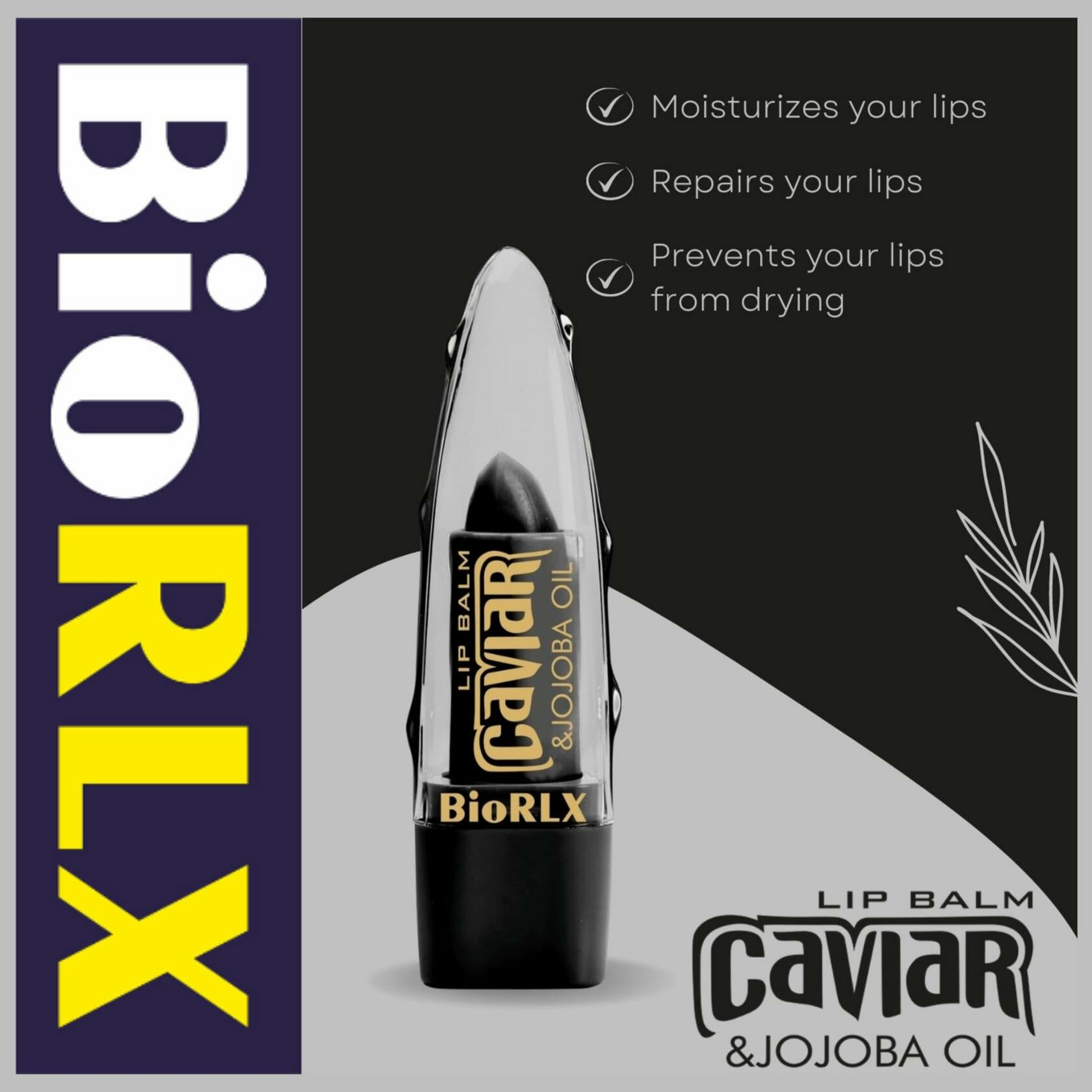 BioRLX Aloe Vera Lip Balm Caviar & Jojoba Oil 0.12oz Pack of 3