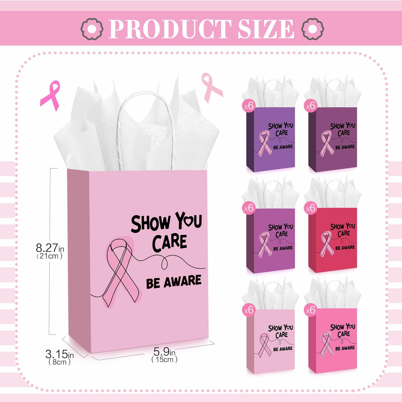 Abbylike 36 Pcs Breast Cancer Awareness Gift Bags Pink Ribbon Pink Color
