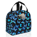 COWDIY Insulated Lunch Bag Black Blue Butterfly Print Waterproof Tote 5.3L