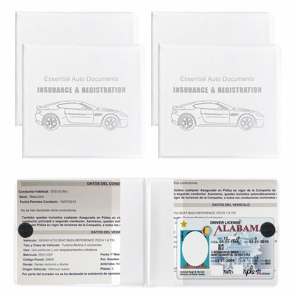 Yourkar 4PCS Car Registration Insurance Holder Organizer Magic Tape White Big