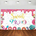 xuanflyF Donut Sweet Two Birthday Party Backdrop Banner 5x3ft Pink Cotton