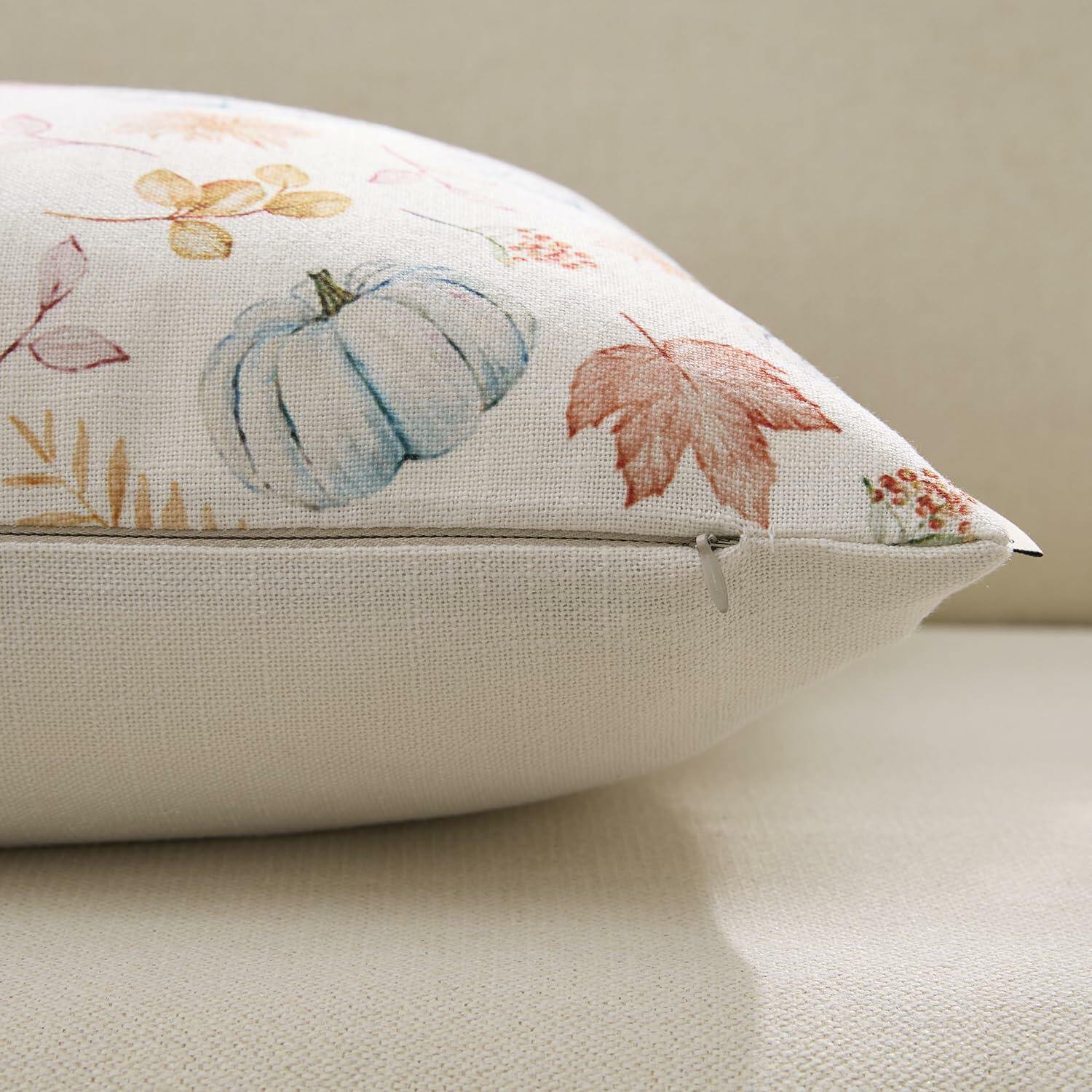 Meekio 4-Pack Fall Pillow Covers 18x18 Blue Pumpkin Truck Linen Decor