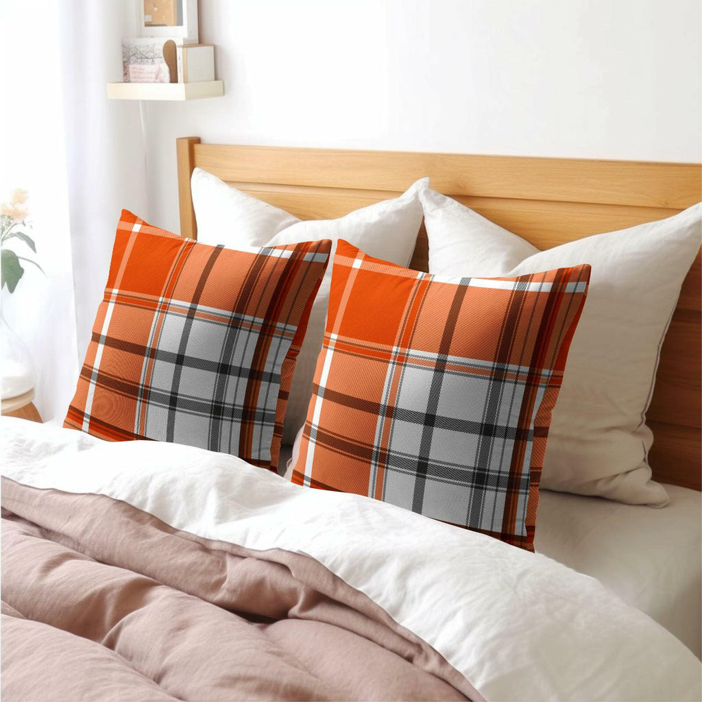 Kcozydecor Fall Pillow Covers 20x20 Orange White Plaid Set of 2 Linen