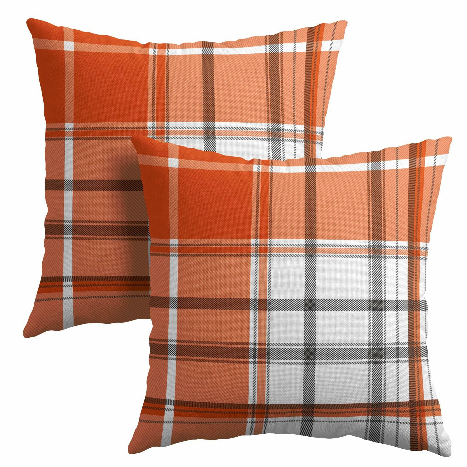 Kcozydecor Fall Pillow Covers 20x20 Orange White Plaid Set of 2 Linen