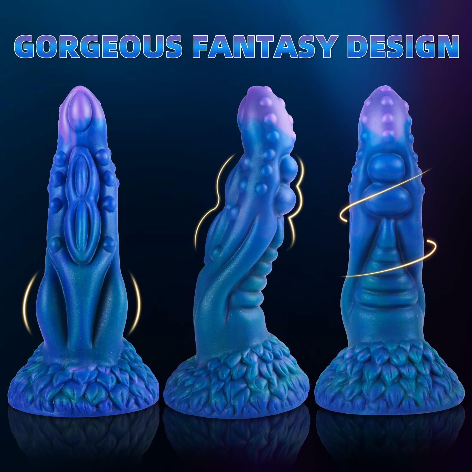 JJYUYUE 8.7in Dragon Silicone Dildo Huge Anal Suction Cup Adult Toy Blue