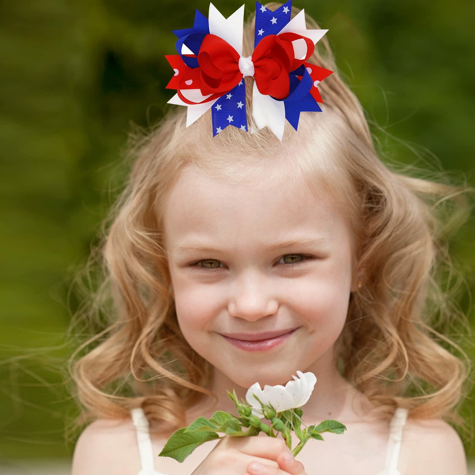 EVKILKJS American Flag Hair Bow Clips for Girls Women 2Pcs 4th of July