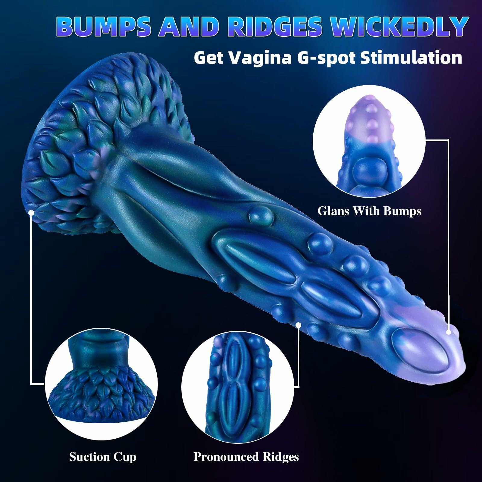 JJYUYUE 8.7in Dragon Silicone Dildo Huge Anal Suction Cup Adult Toy Blue