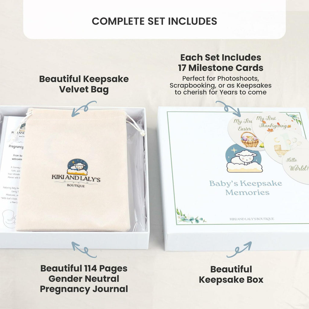 Kiki and Laly Pregnancy Must Haves Journal & Baby Milestone Cards White Set
