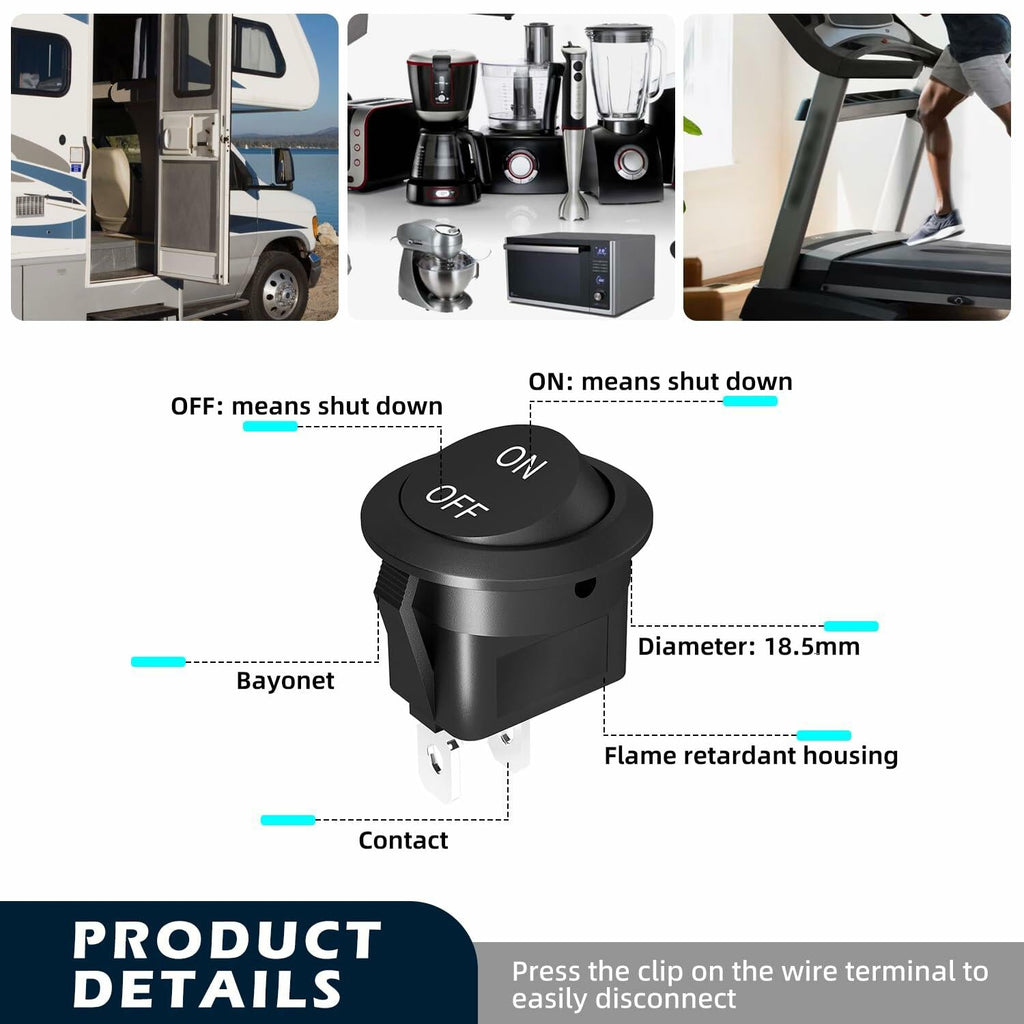 XMSILIMEIG Round Rocker Switch AC 125V 10A Waterproof Toggle 8 Pack Black
