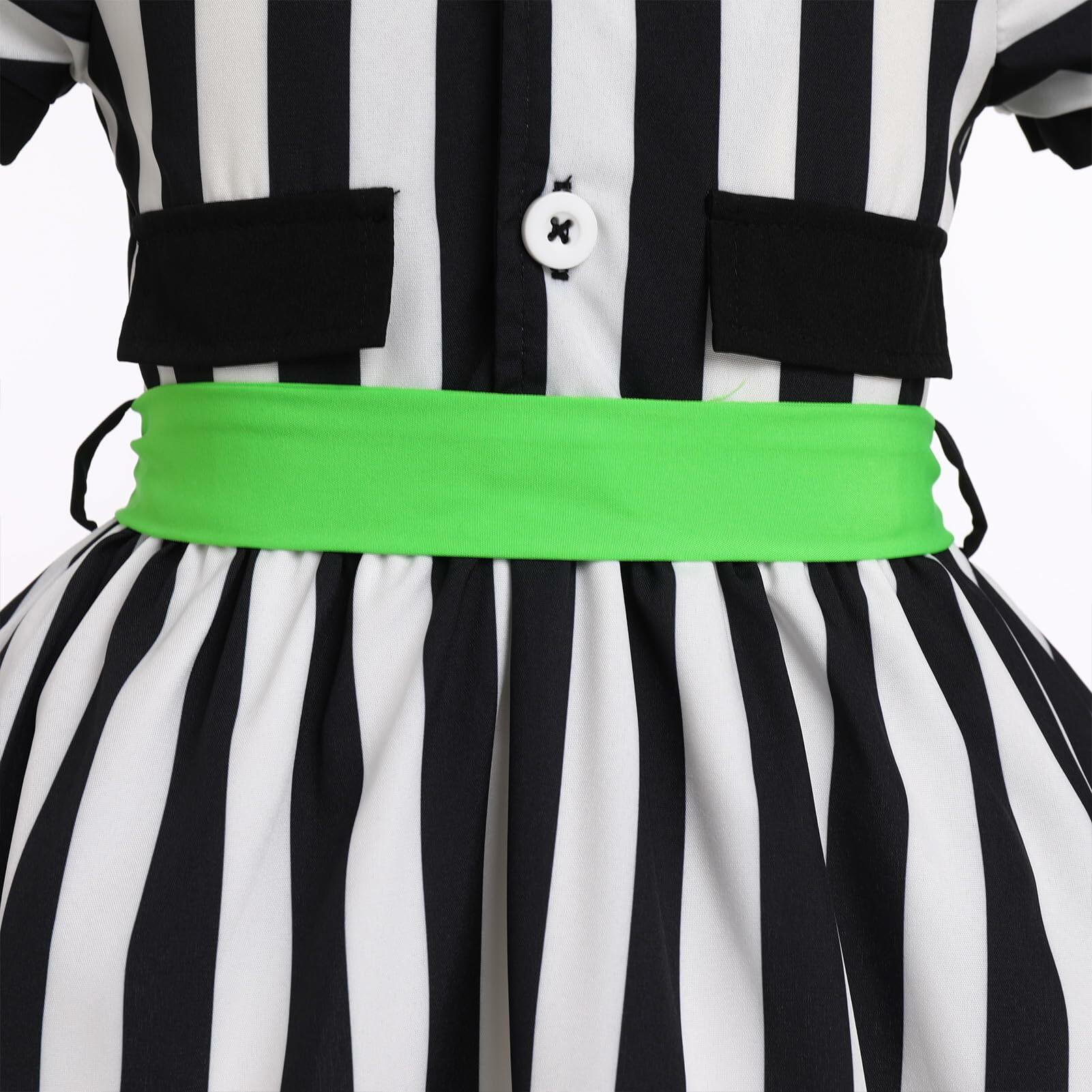 IDOPIP Toddler Girls Black White Striped Dress with Headband & Belt 4-5Y