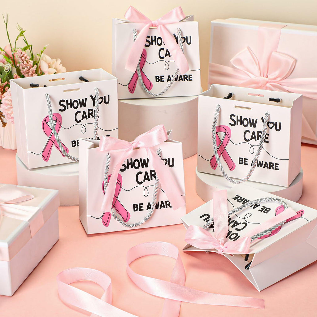 Weekgrat 25 Pack Breast Cancer Awareness Gift Bags Pink Ribbon 5.51x2.36x4.72in