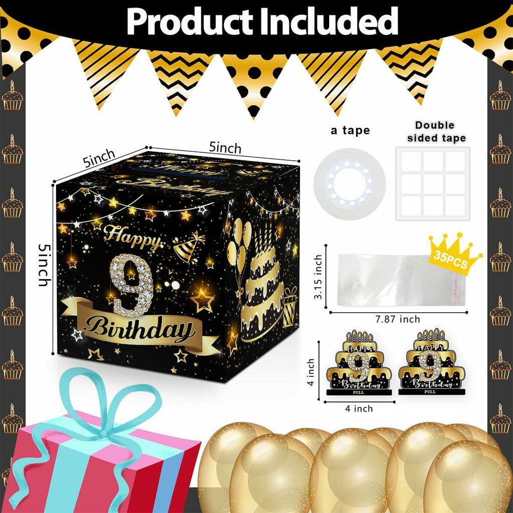 Toerifer 9th Birthday Money Box Set Black Gold PVC One Size