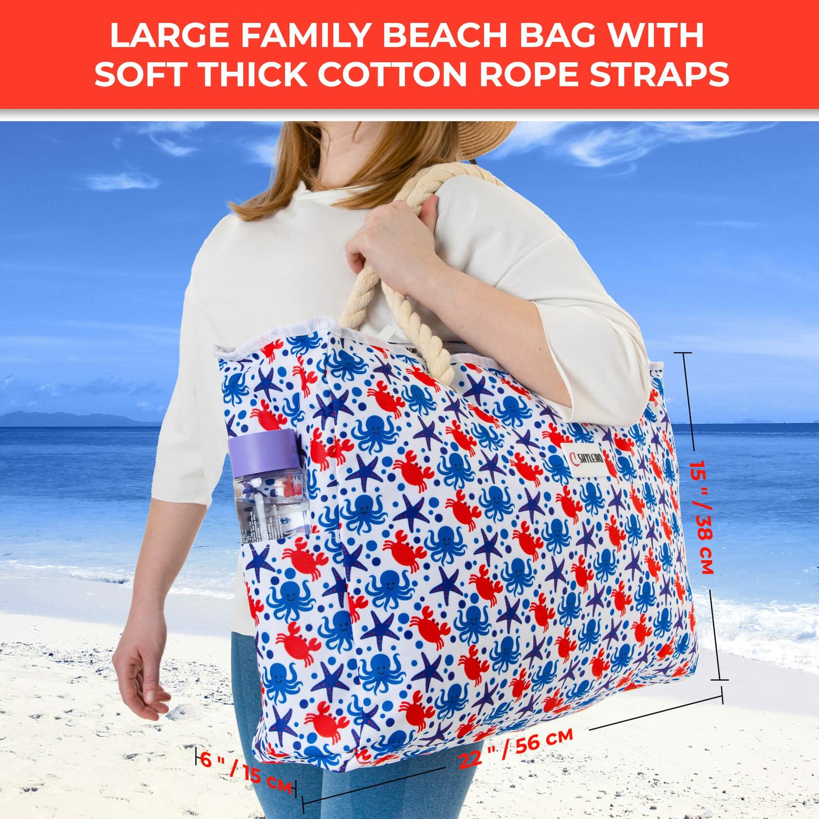 SHYLERO Waterproof Beach Tote Bag with Airtight Pouch & Key Holder L22xH15xW6