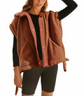 Yozazzy Sherpa Vest Women Sleeveless Fleece Zip Up Rust Size S