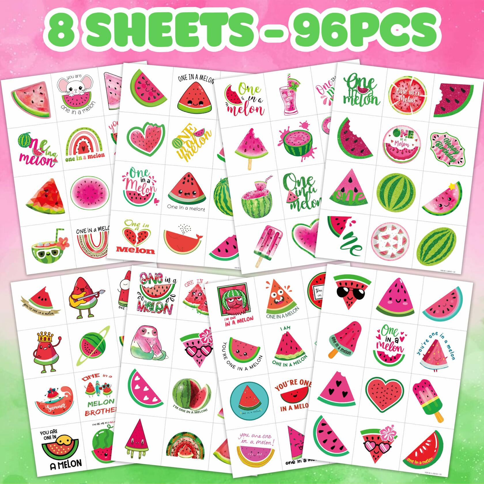 MeoIsDaBest Melon Pre-Cut Temporary Tattoos 96PCS Watermelon Green