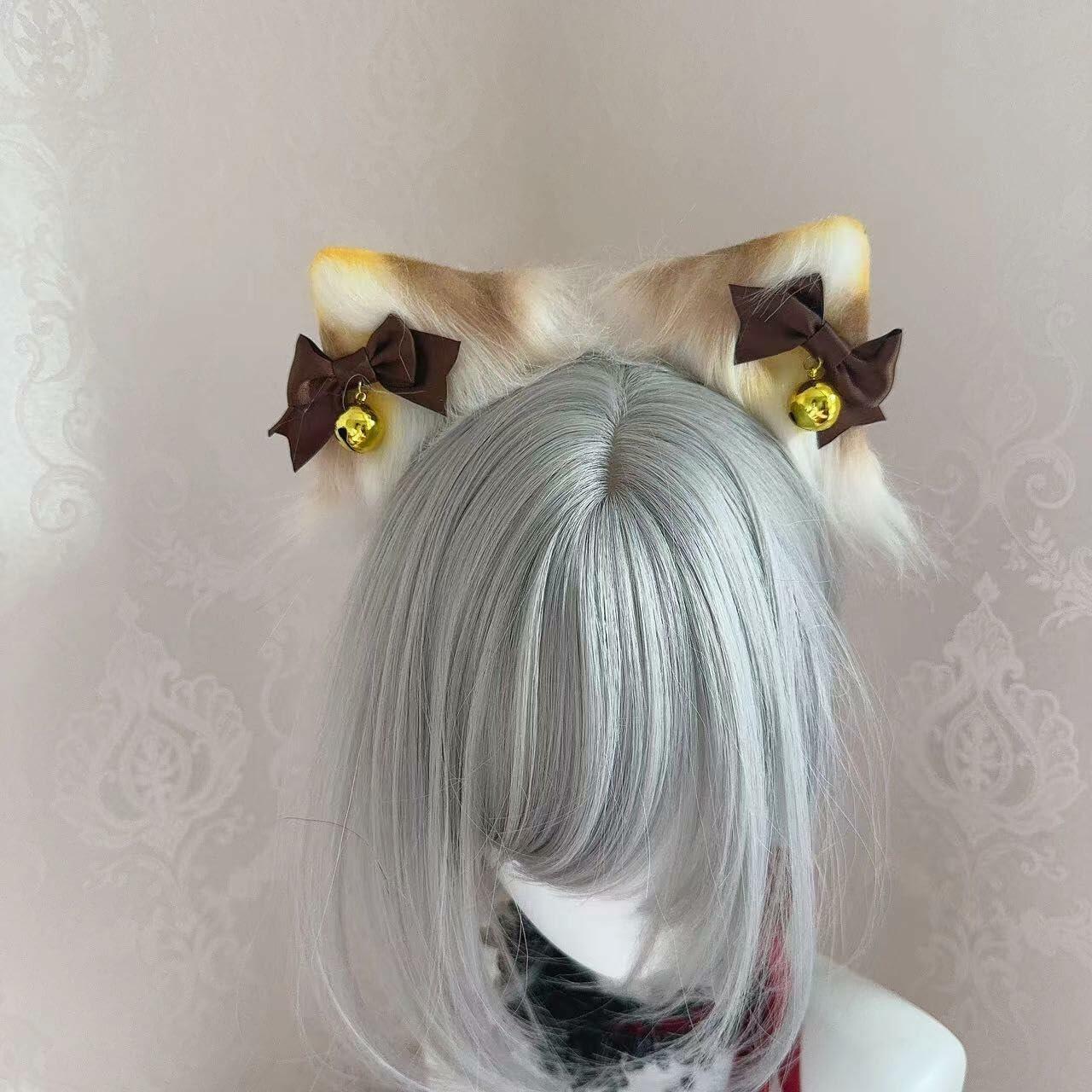 Ekwikzz Cat Ears Headband Clips Cosplay Accessories Punk Gothic Bow Gem